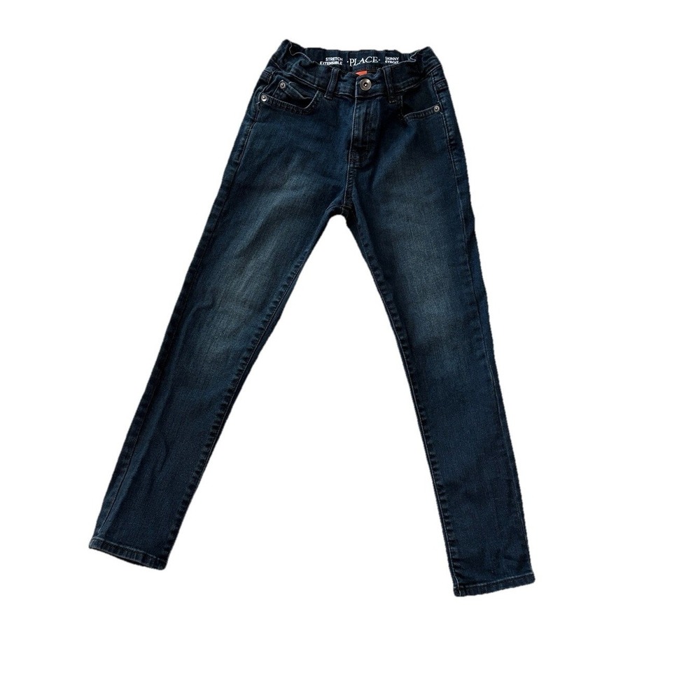 Childrens Place Boys Skinny Jeans Dark Wash Adjustable Waist Size8 Stretch Denim